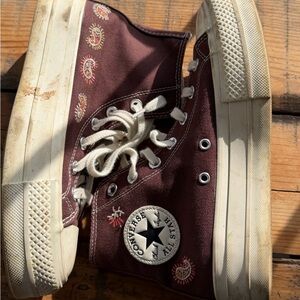 Converse Maroon High-Tops with Paisley Embroidery